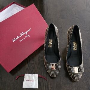 Salvatore Ferragamo Black and Gold Women's Stilleto Heel Shoes